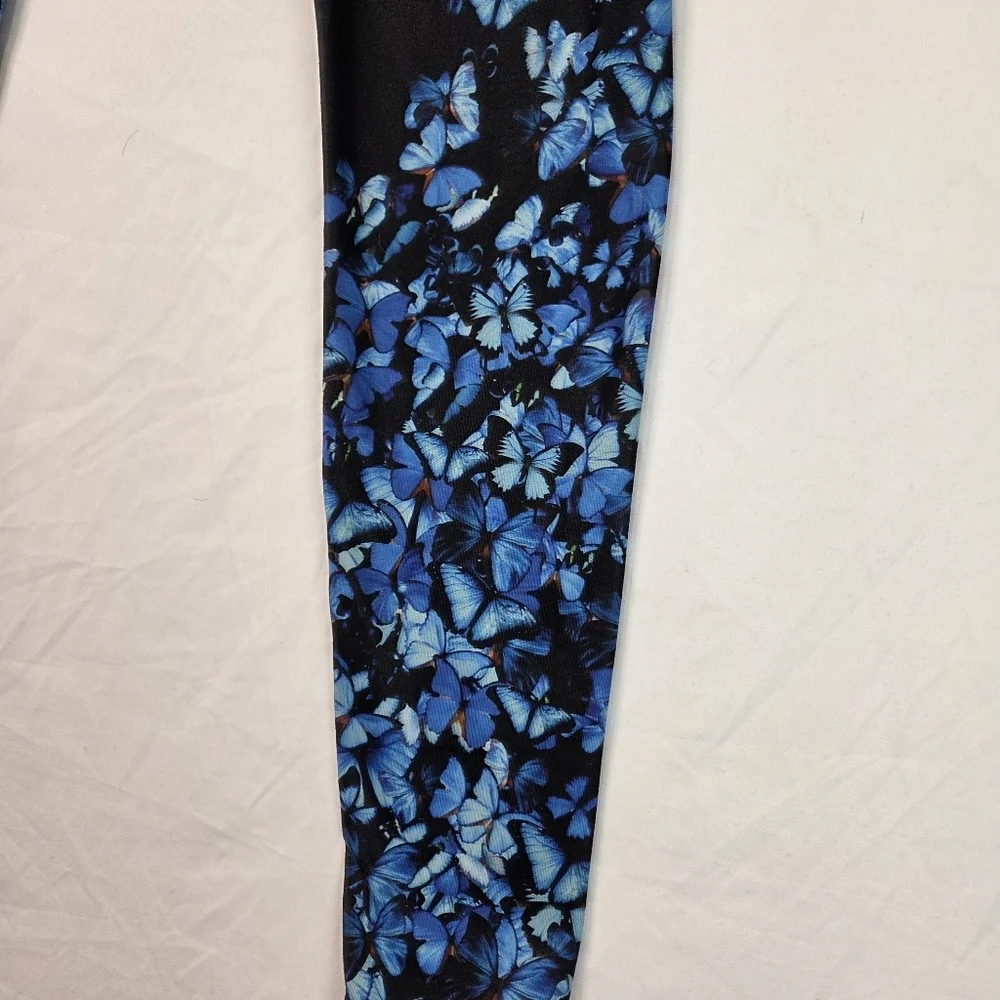 Alo Yoga Gypset Goddess Butterfly Print Leggings Black Blue High Rise Size S